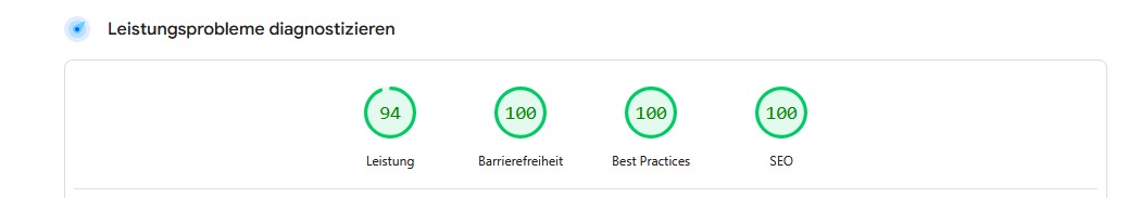 Page Speed Score über 80 in allen Bereichen. 